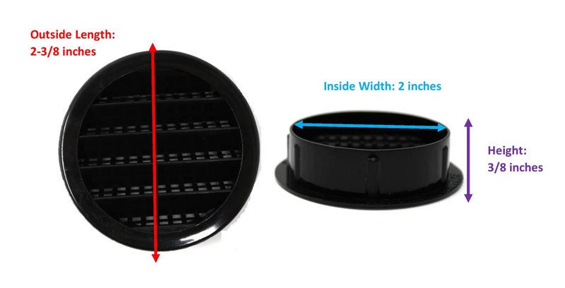 JSP Manufacturing 2"" Round Plastic Louver Soffit Air Vent Reptile Screen Grille Cover Multiple Colors/Quantities (12, Black) - Image 3